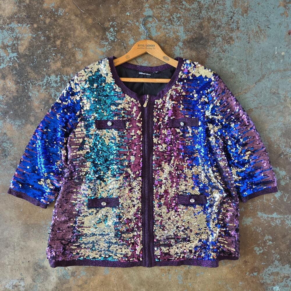 Michael Simon Sequin Cardigan Sweater Plus Size 2X Flip Party Event New Years